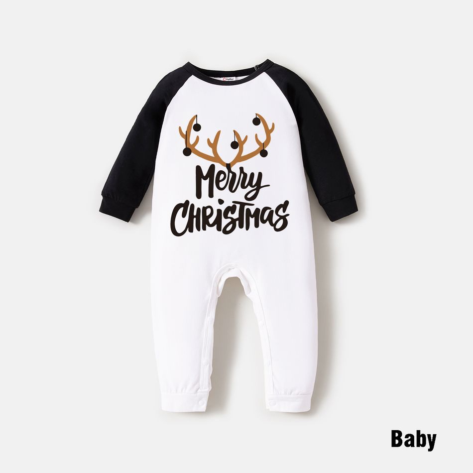 Christmas Antlers and Letter Print Black Family Matching 100% Cotton Long-sleeve Sweatshirts Black big image 7