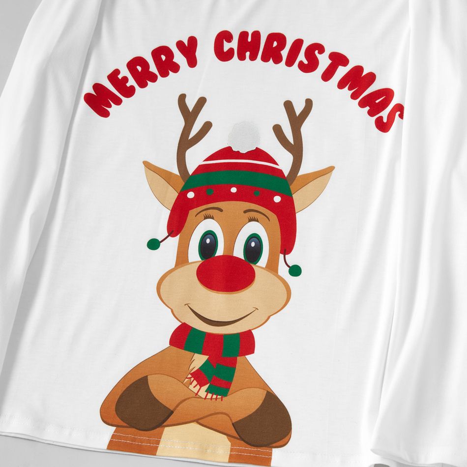 Christmas Reindeer and Letter Print Family Matching Long-sleeve Plaid Pajamas Sets (Flame Resistant) Green/White big image 12