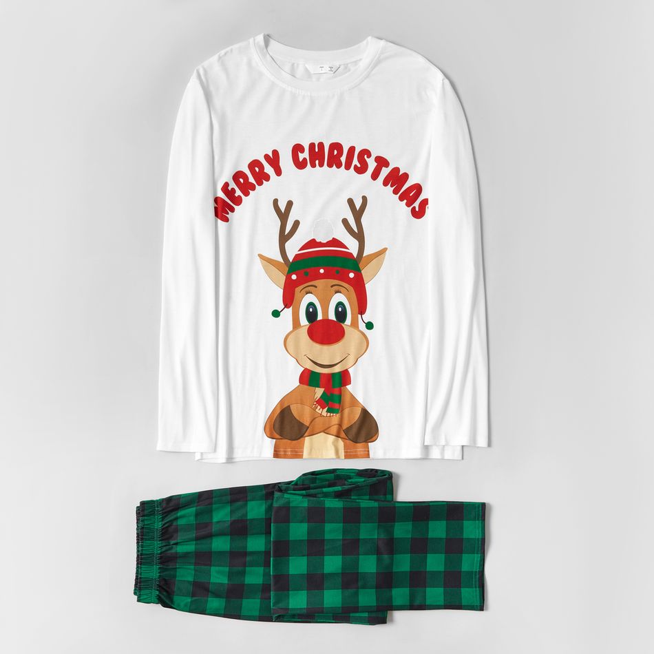 Christmas Reindeer and Letter Print Family Matching Long-sleeve Plaid Pajamas Sets (Flame Resistant) Green/White big image 7
