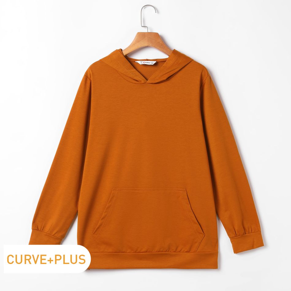 Women Plus Size Casual Solid Hoodie Sweatshirt with Pocket Brick red