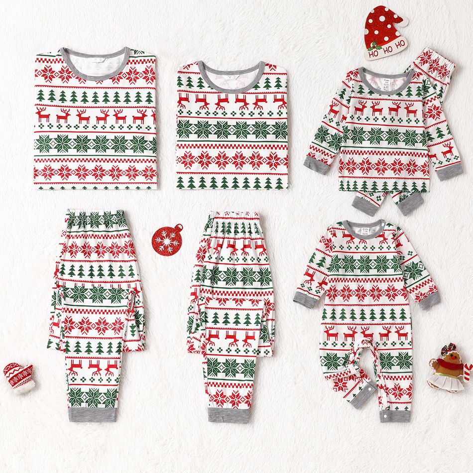 Christmas All Over Print Family Matching Long-sleeve Pajamas Sets (Flame Resistant) Green/White/Red