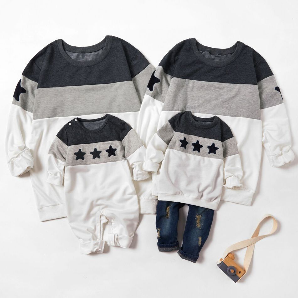 Classic Star Print Colorblock Family Matching Sweatshirts(Without Pants) Color block big image 1