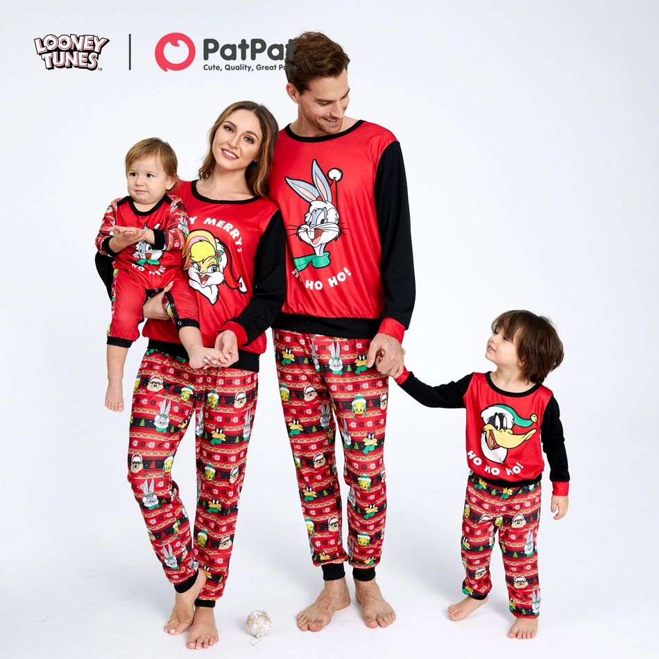 Looney Tunes Family Matching Merry Christmas Top and Allover Pants Pajamas Sets Red