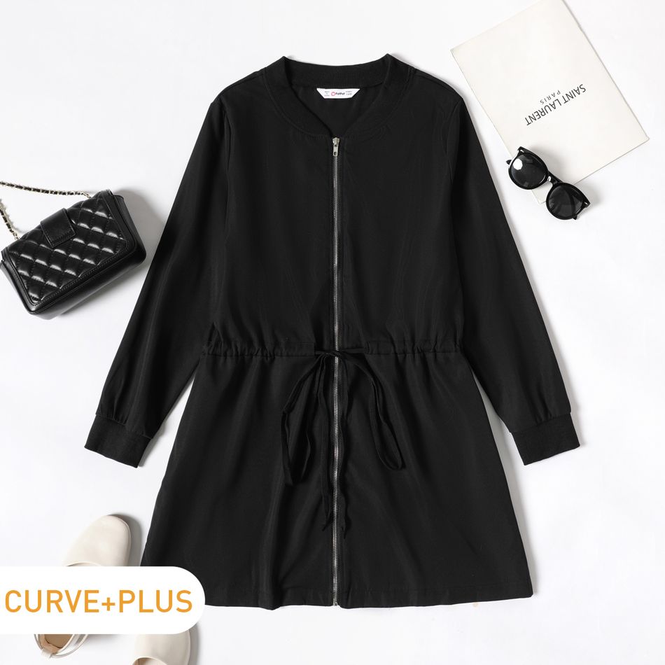 Women Plus Size Casual Zipper Drawstring Coat Black