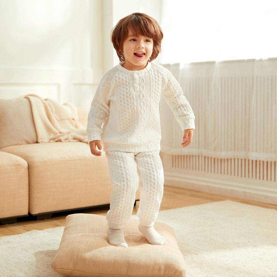 2-piece Toddler Girl/Boy Solid Ribbed Sweater and Elasticized Pants Casual Set White big image 7