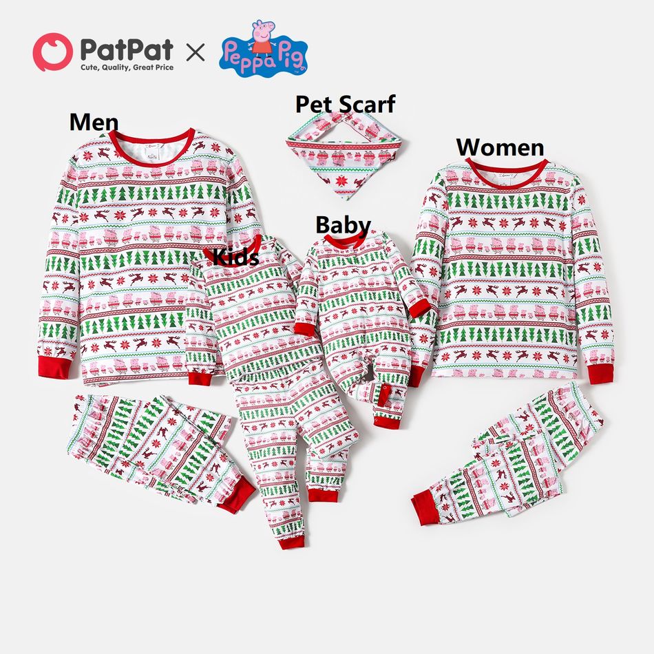 Peppa Pig Family Matching Christmas Tree and Reindeer Top and Pants Pajamas Sets Red big image 2