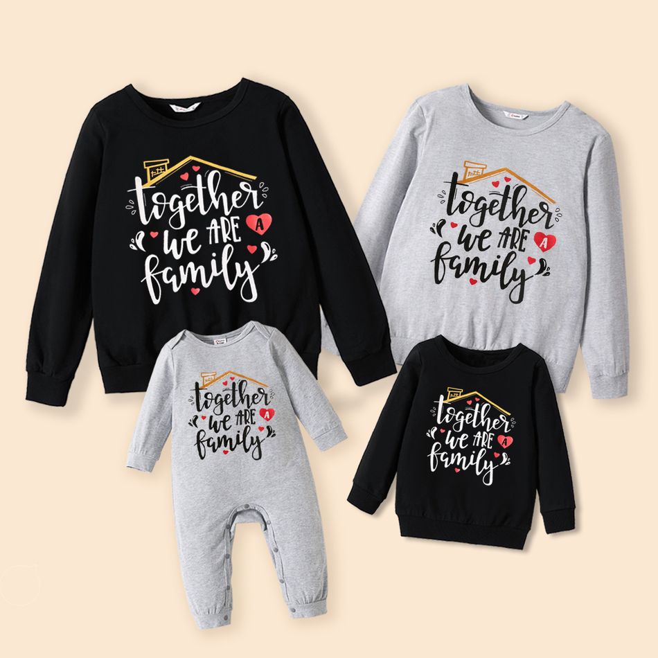Family Matching Letter Print Round Neck Long-sleeve Sweatshirts Multi-color