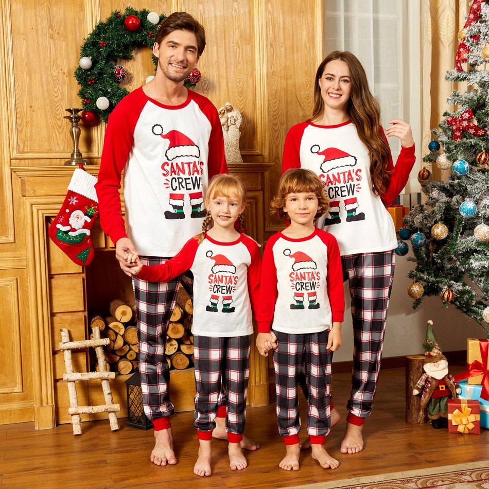 Christmas Hat and Boots Letter Print Red Family Matching Long-sleeve Pajamas Sets (Flame Resistant) Red/White big image 2