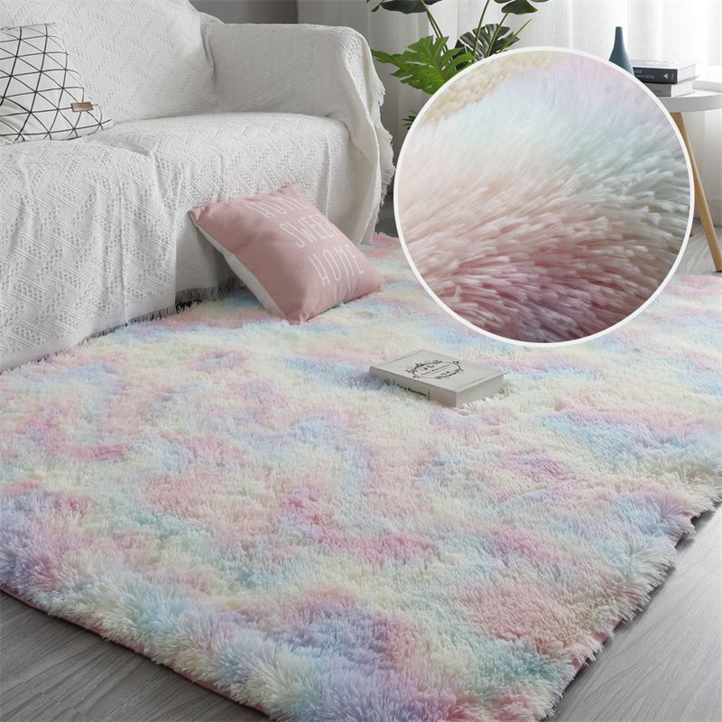 Rainbow Colors Long Hair Tie Dyeing Carpet Bay Window Bedside Mat Soft Area Rugs Shaggy Blanket Gradient Color Living Room Rug Multi-color big image 7