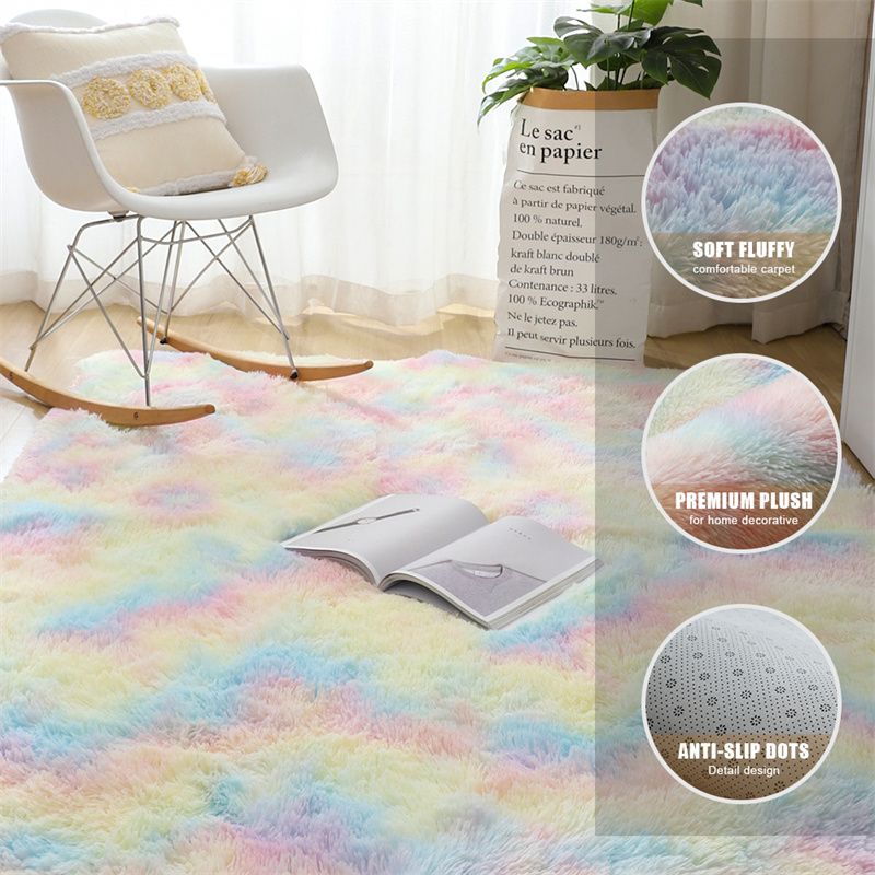 Rainbow Colors Long Hair Tie Dyeing Carpet Bay Window Bedside Mat Soft Area Rugs Shaggy Blanket Gradient Color Living Room Rug Multi-color big image 8