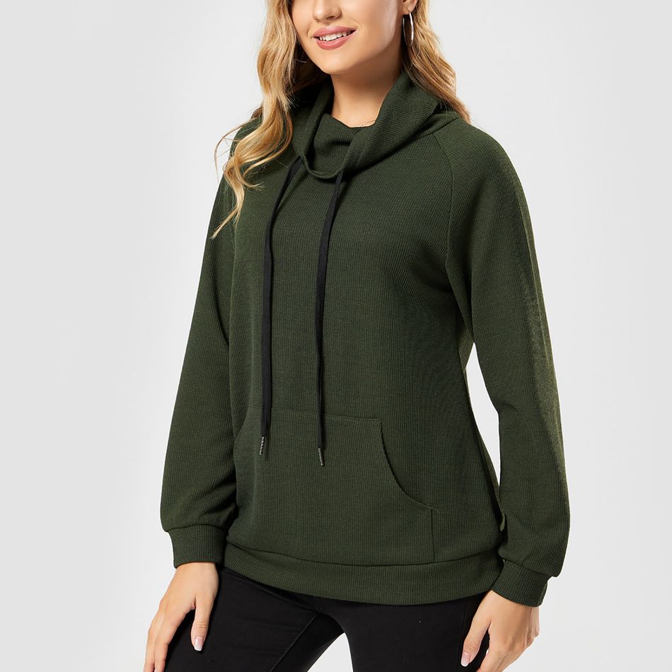 Gola com capuz, bolso canguru e manga comprida com capuz e cordão Exército Verde big image 2