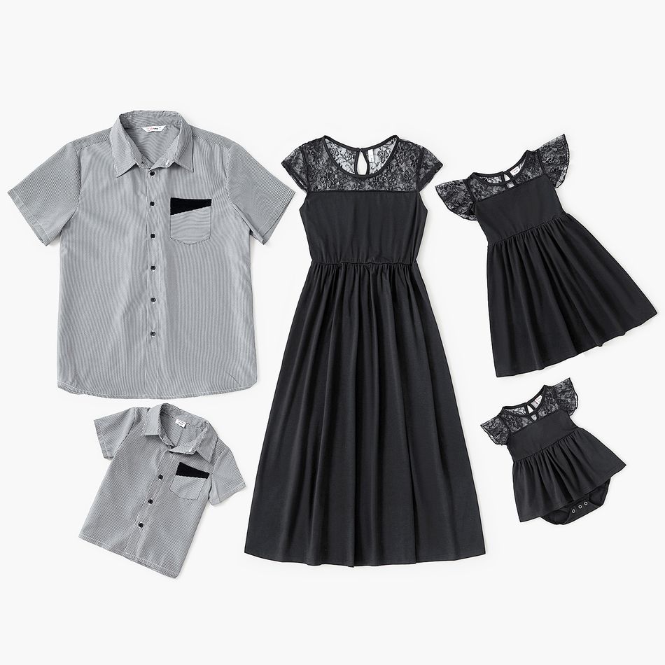 Mosaic Solid and Pinstriped Family Matching Sets Black