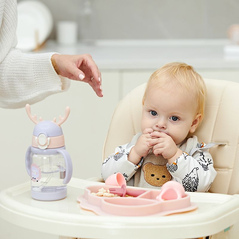 Conjunto de alimentação de bebê de silicone inclui colheres e garfos conjunto de utensílios para bebês recém-nascidos para autotreinamento Rosa big image 6