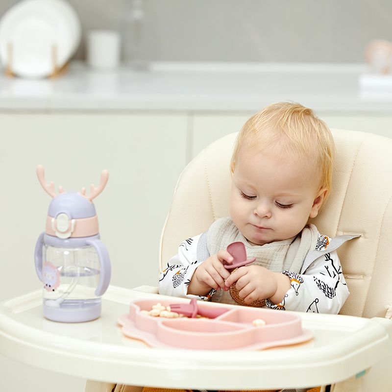 Conjunto de alimentação de bebê de silicone inclui colheres e garfos conjunto de utensílios para bebês recém-nascidos para autotreinamento Rosa big image 7