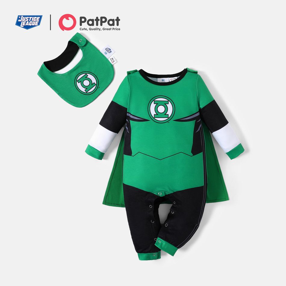 Justice League Baby Boy Green Lantern Jumpsuit with Cloak and Bib Set Green