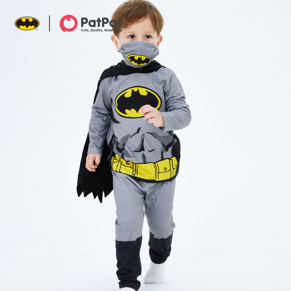 Justice League Toddler Boy Batman Cosplay Costume With Hooded Cloak and Face Mask Grey