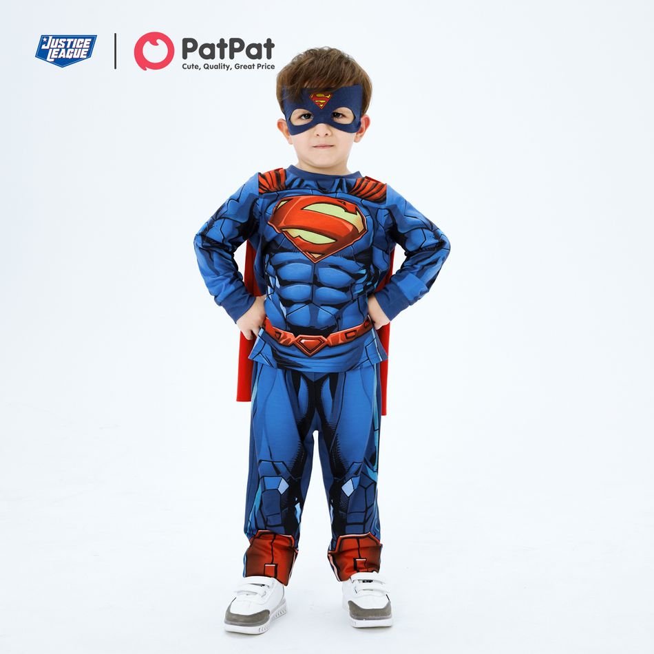Justice League 3-piece Toddler Boy Superman Cosplay Costume Set with Cloak and Face Mask Blue