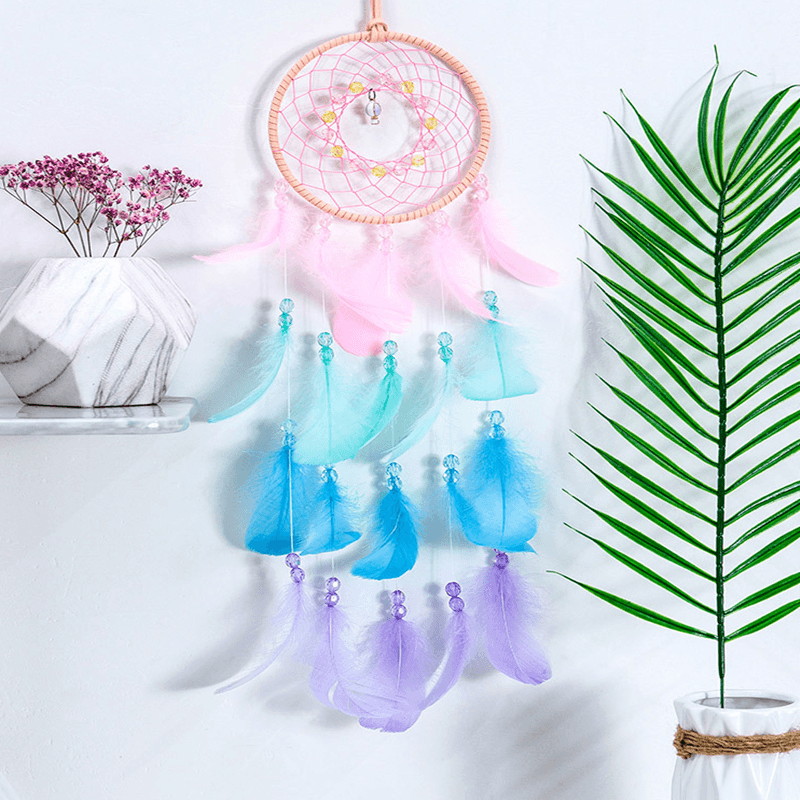 Handmade Beaded Colorful Feather Dreamcatcher Multi-color