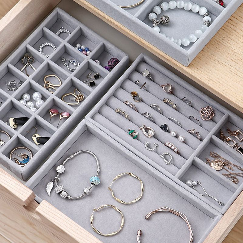 Jewelry Box Organizer Flannelette Display Tray Storage Case for Accessories Cosmetics Necklace Ring Jewelry Color-A big image 2
