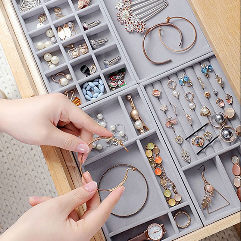 Jewelry Box Organizer Flannelette Display Tray Storage Case for Accessories Cosmetics Necklace Ring Jewelry Color-A big image 8