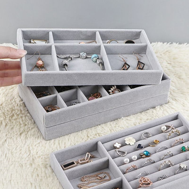 Jewelry Box Organizer Flannelette Display Tray Storage Case for Accessories Cosmetics Necklace Ring Jewelry Color-A big image 10