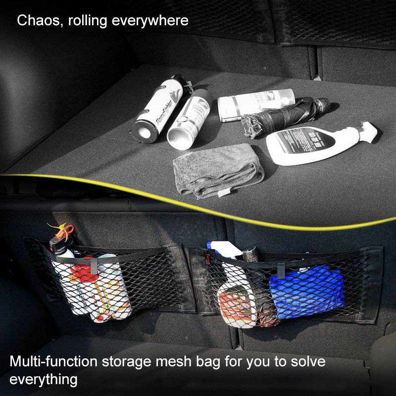 Automotive Storage Net Universal Mesh Cargo Net Wall Sticker Organizer Pouch Bag for Rear Seat Car Trunk Storage Black big image 9