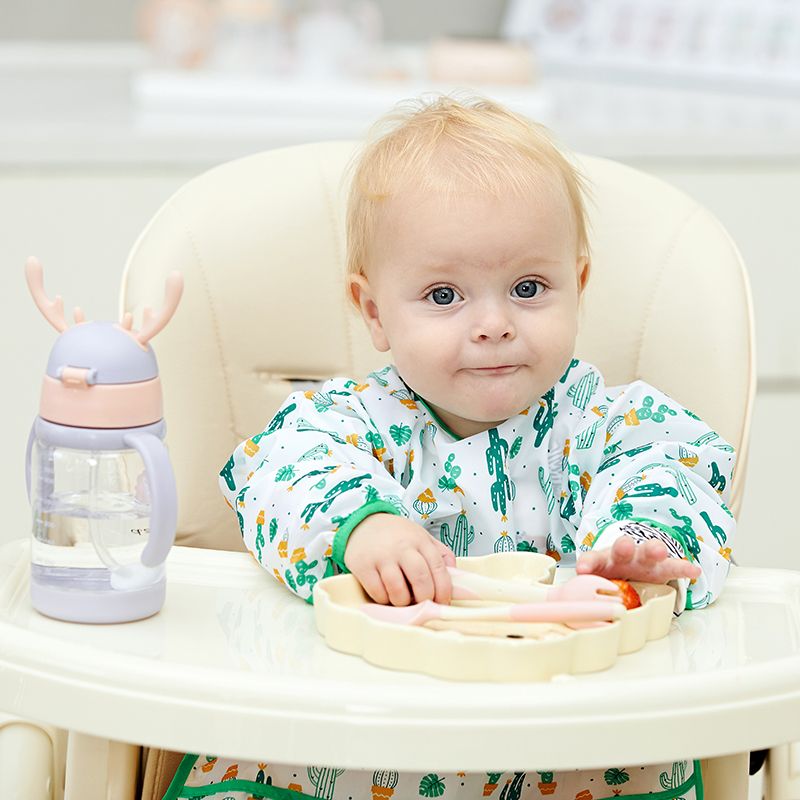 bebê de mangas compridas impermeáveis vestindo anti roupa do bebê que come vestidos de roupas de proteção com arroz Castanho big image 4