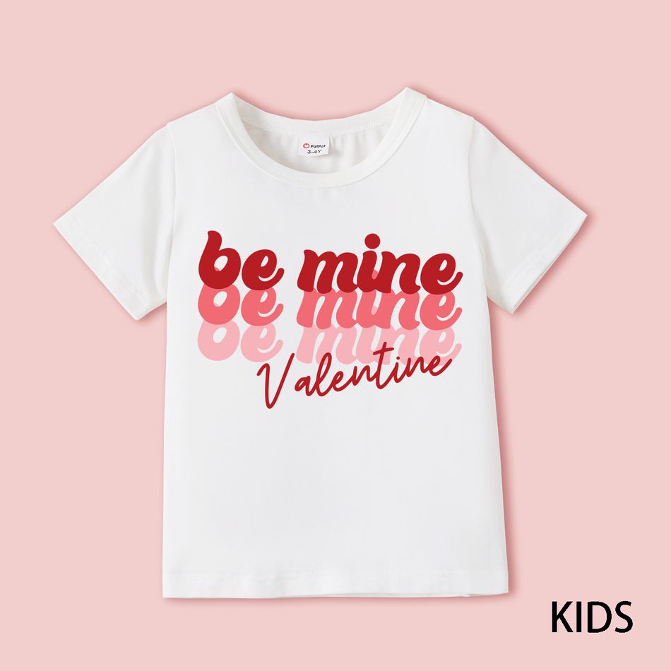 Valentine's Day Letter Print White 100% Cotton Short-sleeve T-shirts for Mom and Me White big image 5