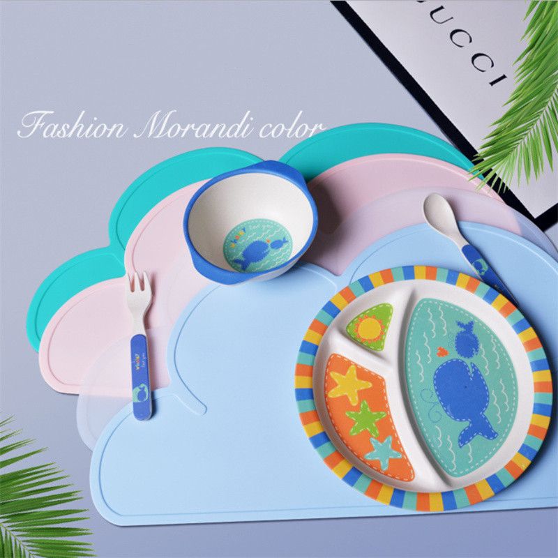 Kids Silicone Placemat Cloud Shape Non-Slip Placemat Portable Food Mat Dining Table for Baby Infants Toddlers Children Light Blue big image 2