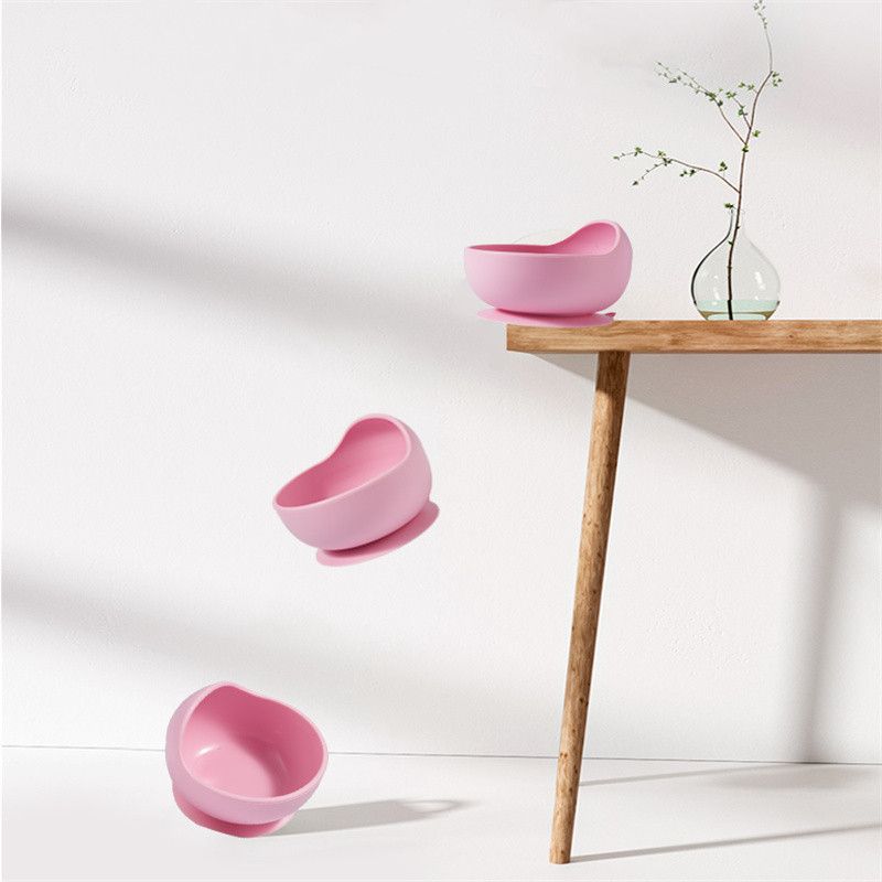 Ciotola e cucchiaio di aspirazione in silicone per bambini in confezione da 2 con manico in legno stoviglie per bambini e neonati set di utensili per l'alimentazione automatica per l'auto-allenamento Rosa Chiaro big image 10
