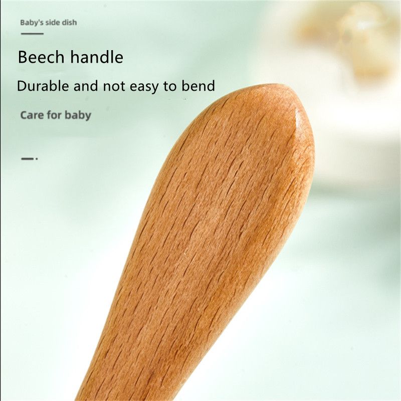 Conjunto de 2 unidades de garfo e colher de silicone para bebês com cabo de madeira para bebês e crianças. Conjunto de utensílios para autoalimentação Azul Claro big image 2