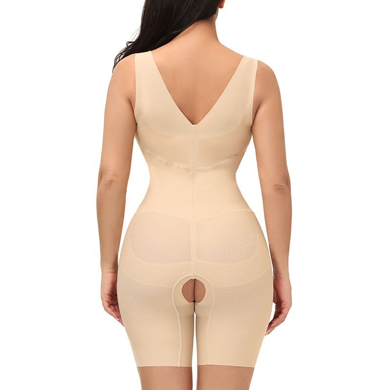 mulheres abdominais controle shapewear bumbum levantador lado contrátil peito alto elástico body elástico busto aberto meio da coxa shorts modeladores Cor de Damasco big image 9