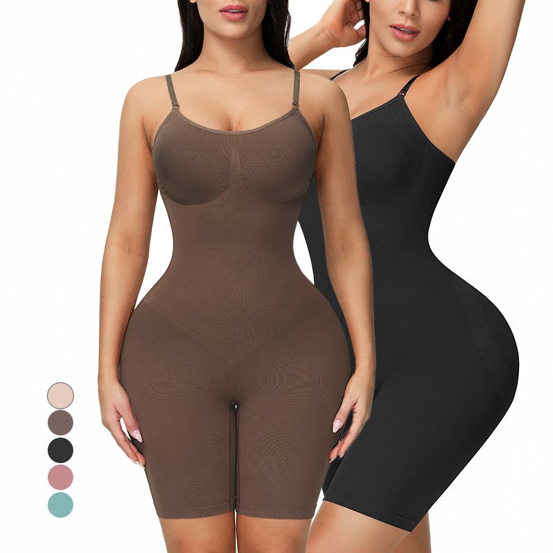 Women High-Rise Tummy Control Shapewear Seamless Bodysuit Butt Lifter Bodysuit Mid Thigh Body Shaper Shorts (Without Chest Pad) Black big image 2