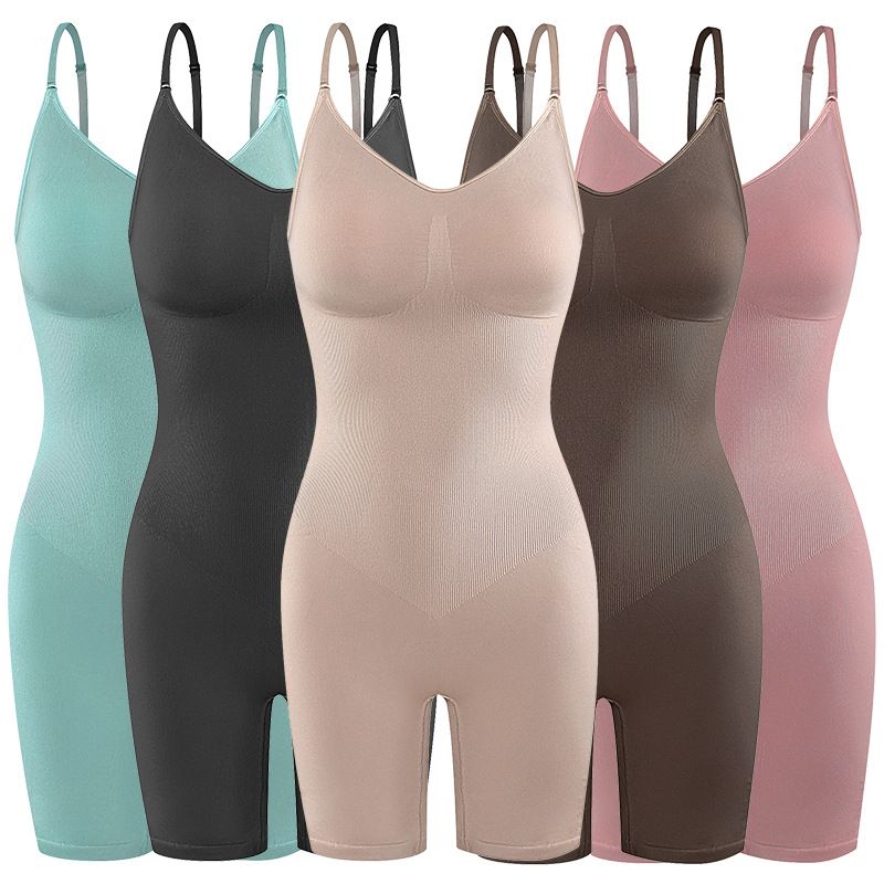 Women High-Rise Tummy Control Shapewear Seamless Bodysuit Butt Lifter Bodysuit Mid Thigh Body Shaper Shorts (Without Chest Pad) Black big image 5