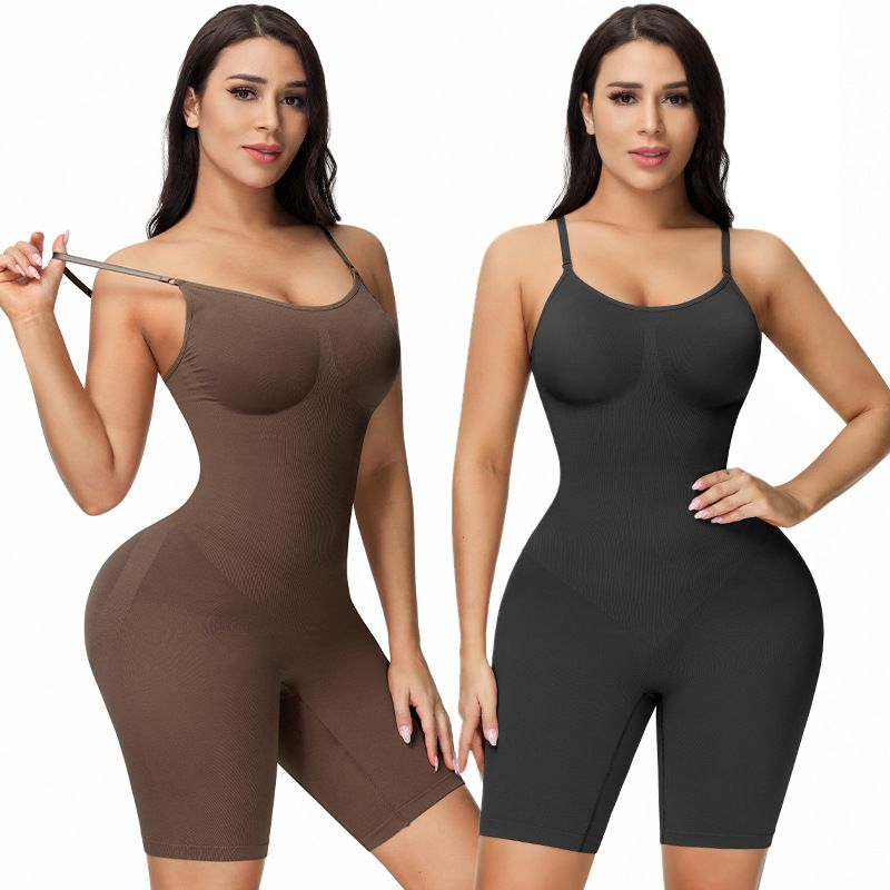 Women High-Rise Tummy Control Shapewear Seamless Bodysuit Butt Lifter Bodysuit Mid Thigh Body Shaper Shorts (Without Chest Pad) Black big image 3