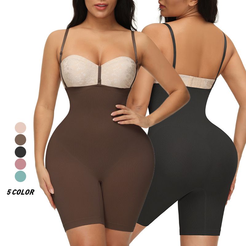 Women Tummy Control Shapewear Seamless Bodysuit Butt Lifter Full Body Shaper Bodysuit Open Bust Mid Thigh Body Shaper Shorts Black big image 2