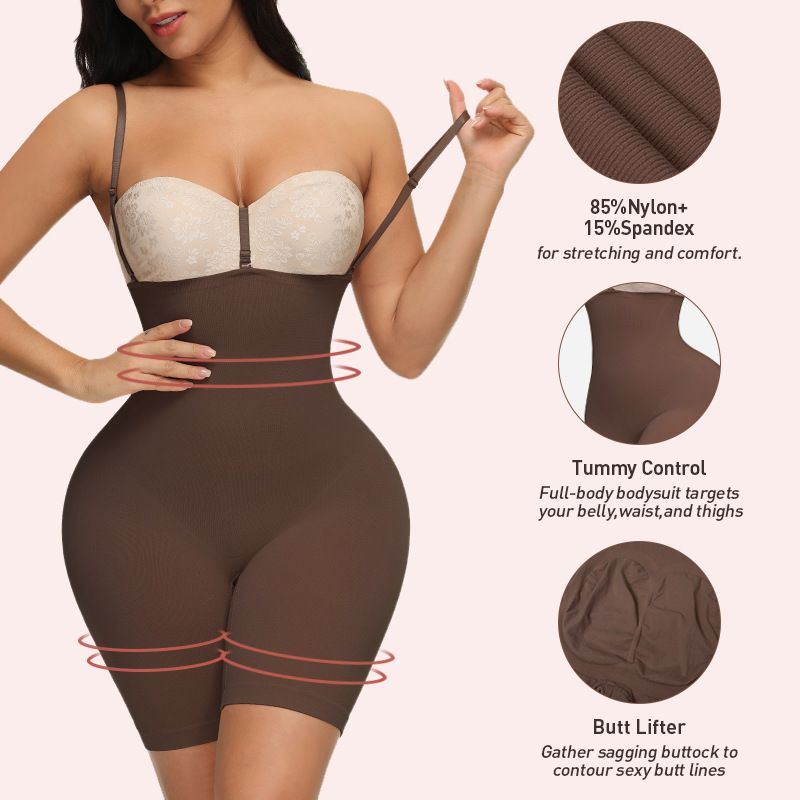Women Tummy Control Shapewear Seamless Bodysuit Butt Lifter Full Body Shaper Bodysuit Open Bust Mid Thigh Body Shaper Shorts Black big image 4