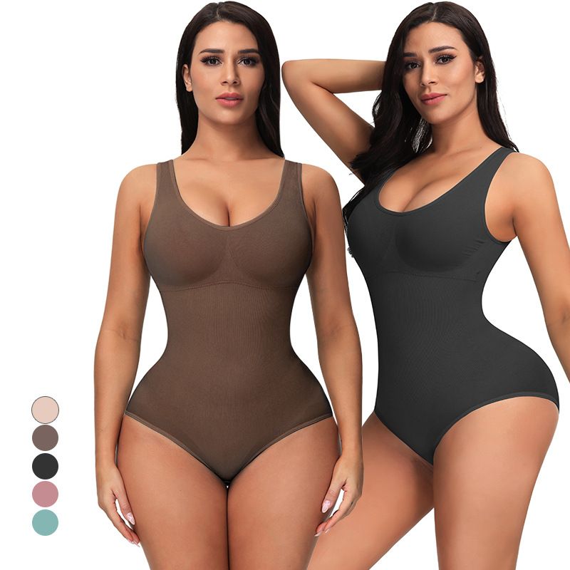 Women Solid Color Stretchy Tank Bodysuit High-Rise Tummy Control Shapewear Seamless Bodysuit Butt Lifter (Without Chest Pad) Black big image 2