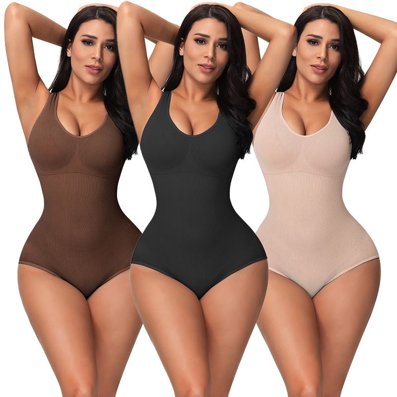 Women Solid Color Stretchy Tank Bodysuit High-Rise Tummy Control Shapewear Seamless Bodysuit Butt Lifter (Without Chest Pad) Black big image 3