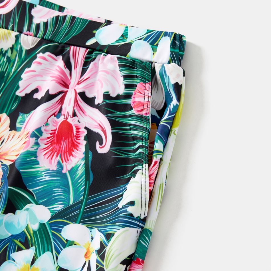 Family Matching Allover Floral Print Swim Trunks Shorts and Spaghetti Strap One-Piece Swimsuit Green big image 4
