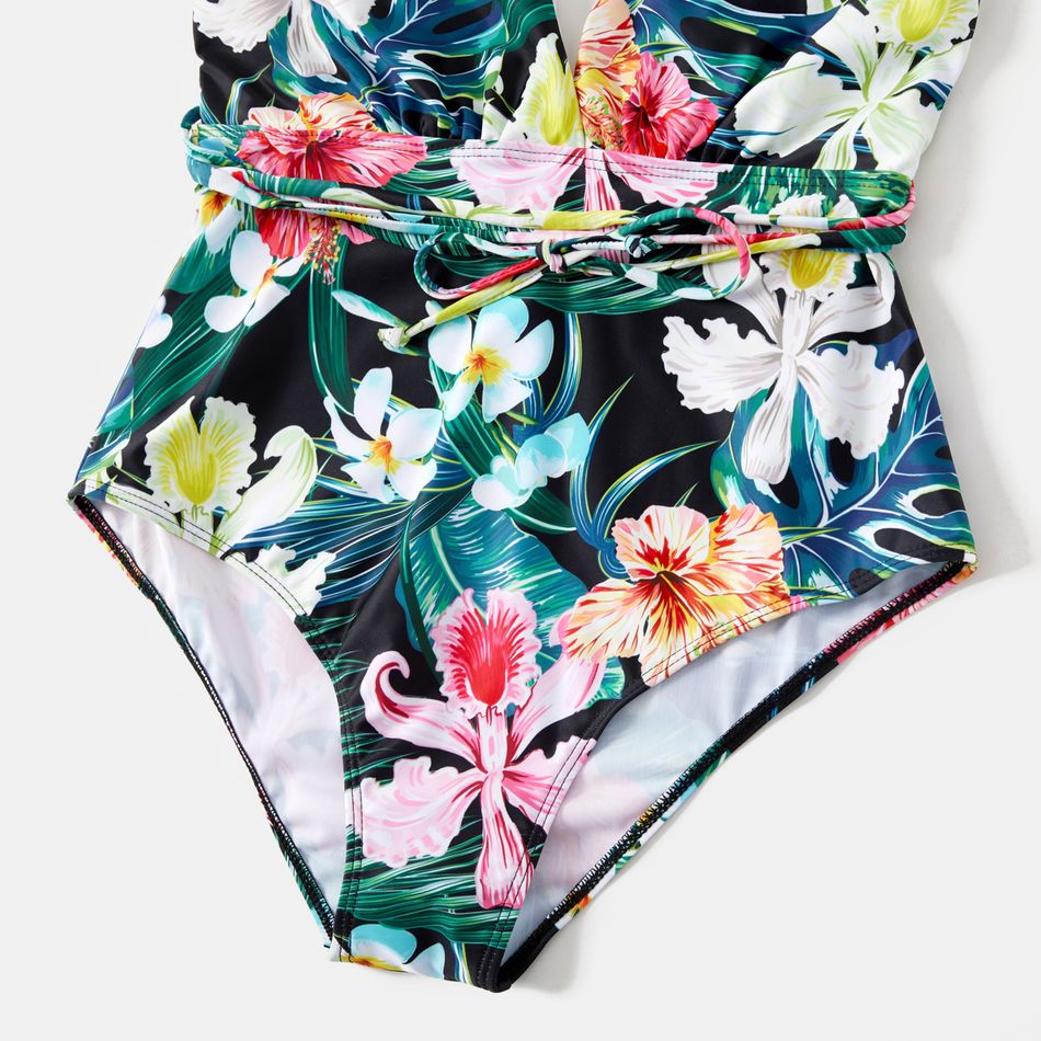 Family Matching Allover Floral Print Swim Trunks Shorts and Spaghetti Strap One-Piece Swimsuit Green big image 8