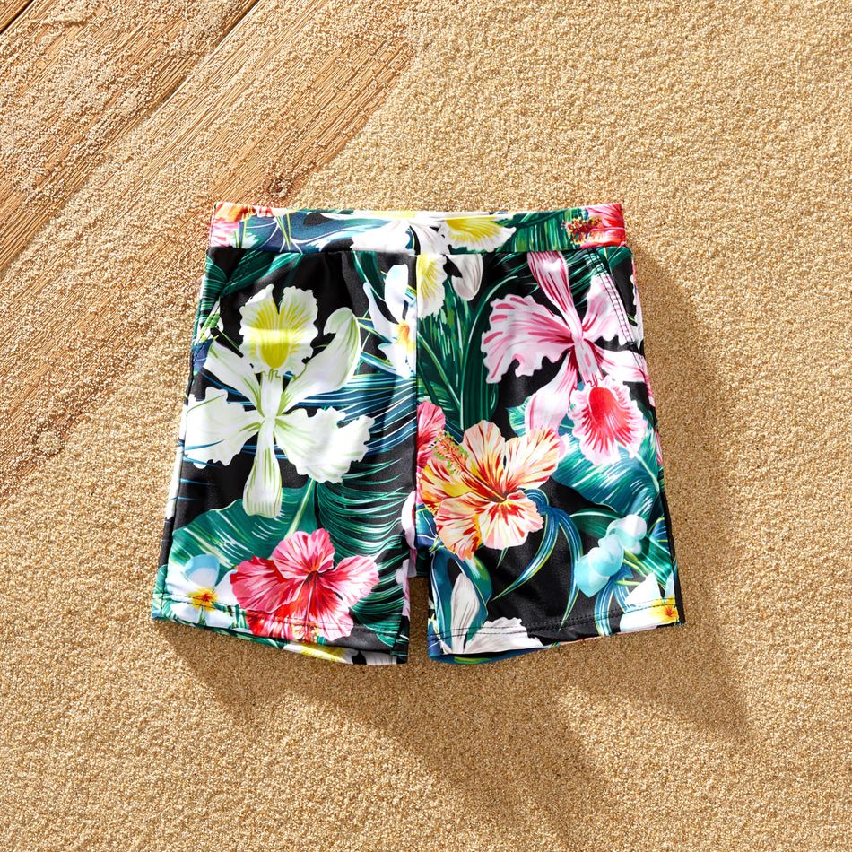Family Matching Allover Floral Print Swim Trunks Shorts and Spaghetti Strap One-Piece Swimsuit Green big image 5
