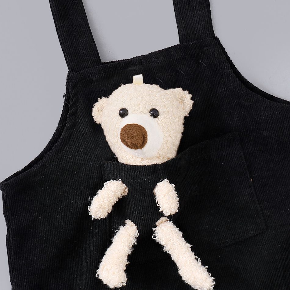 2pcs Baby Boy/Girl Mock Turtleneck Long-sleeve Top and Teddy Bear Stuffed Toy Design Overalls Set Black big image 5