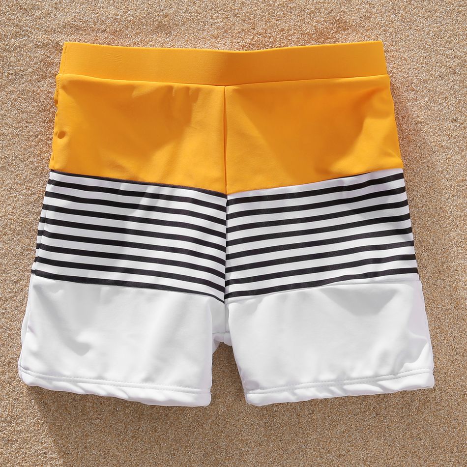 Family Matching Striped Colorblock Swim Trunks Shorts and Spaghetti Strap Splicing One-Piece Swimsuit Rudbeckia yellow big image 15