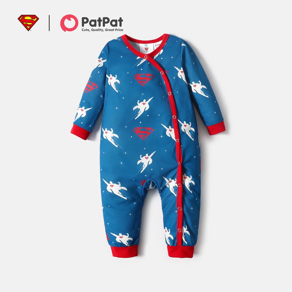 Superman Baby Boy Super Hero and Stars Allover Jumpsuit Dark Blue