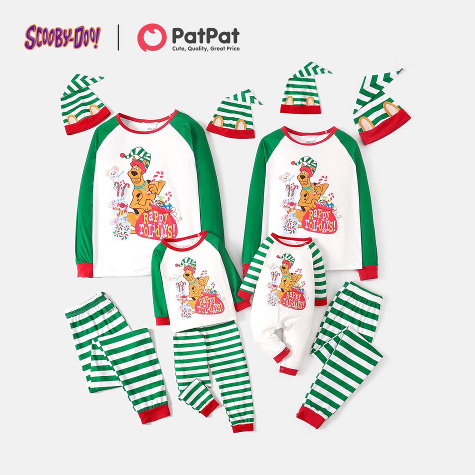 SCOOBY-DOO Rappy rolidays Colorblock Family Matching Top And Pants Pajamas Sets with hats Emerald