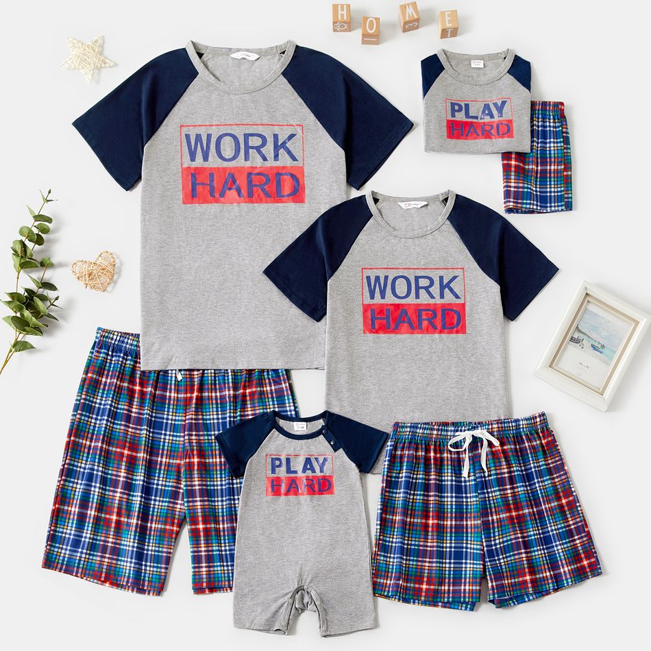 Mosaic Letter and Plaid Print Color Block Family Matching Sets(Flame Resistant) Grey