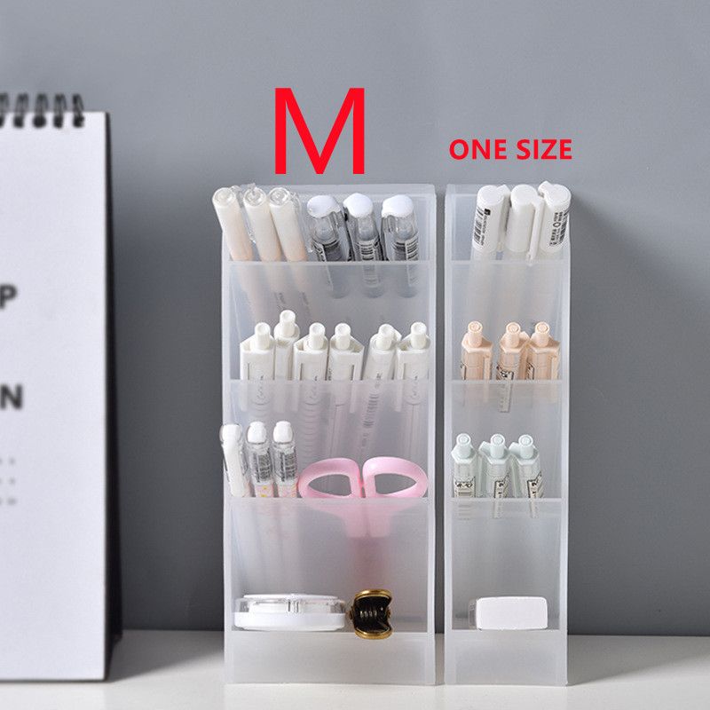 Oblique Insert Frosted Pen Holder Plastic Pen Organizer Storage Multifunctional 4 Compartments Desk Organizer Stationery Supply White