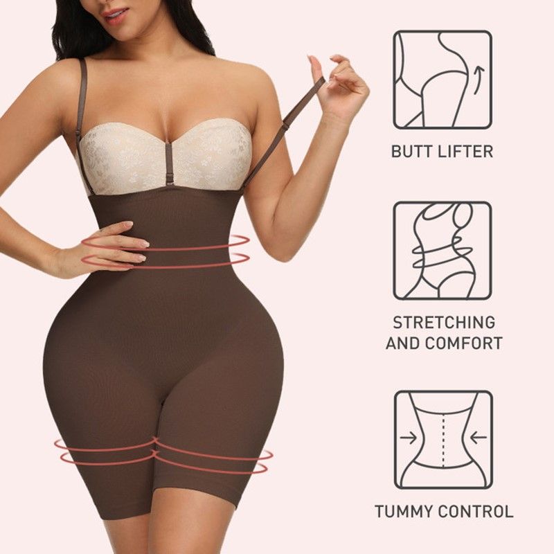 Women Tummy Control Shapewear Seamless Bodysuit Butt Lifter Full Body Shaper Bodysuit Open Bust Mid Thigh Body Shaper Shorts Black big image 3