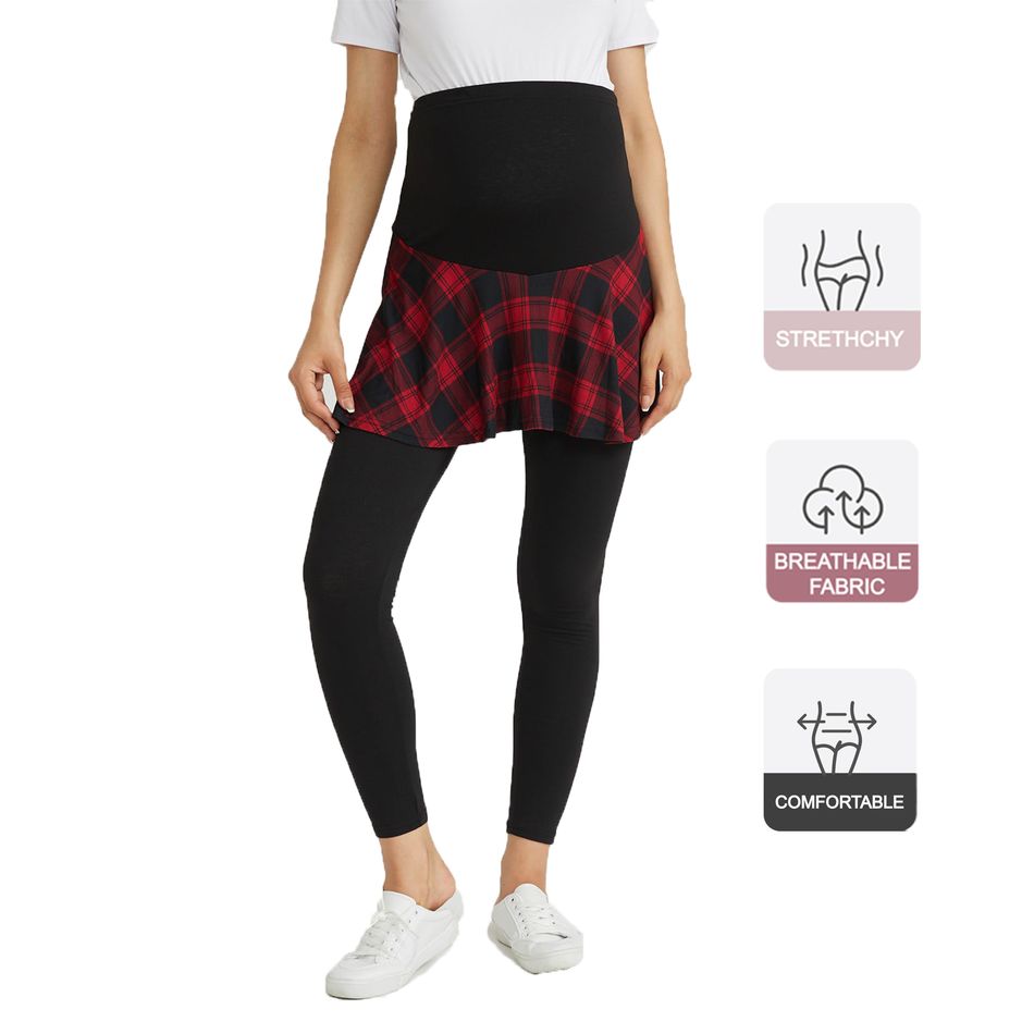 Maternity casual Plaid Print Skirt leggings Black